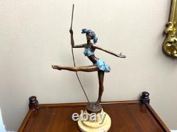 Colored bronze ballerina sculpture on a marble base after Milo