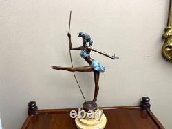 Colored bronze ballerina sculpture on a marble base after Milo