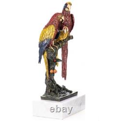 Colored bronze parrot sculpture on a black marble base after Milo