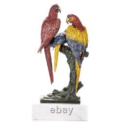Colored bronze parrot sculpture on a black marble base after Milo