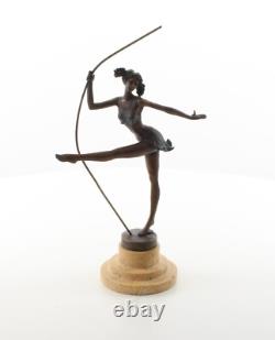 Colorful bronze ballerina sculpture on a marble base, after Milo