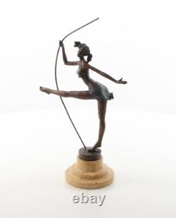Colorful bronze ballerina sculpture on a marble base, after Milo