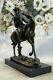 Cowboy On Bronze Horse Sculpture Signed After Remington On Solid Marble Base