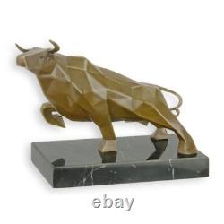 Cubist Bronze Sculpture of a Bull on Black Marble Signed