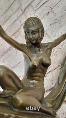 Dancer Scarf Nude Bronze Art Deco Signed Mirval Sculpture Statue Marble
