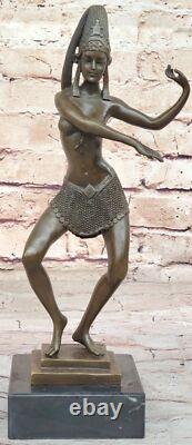 Dancing Bronze Lady Signed Chiparus Art Deco Style Marble Base Domestic Decor