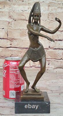 Dancing Bronze Lady Signed Chiparus Art Deco Style Marble Base Domestic Decor
