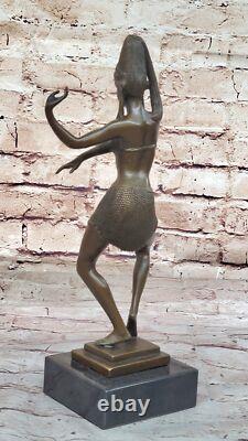 Dancing Bronze Lady Signed Chiparus Art Deco Style Marble Base Domestic Decor