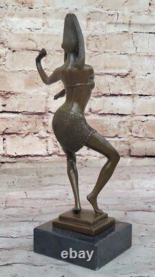 Dancing Bronze Lady Signed Chiparus Art Deco Style Marble Base Domestic Decor