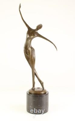 Dancing Sculpture Modern Female in Bronze on Black Marble after Milo