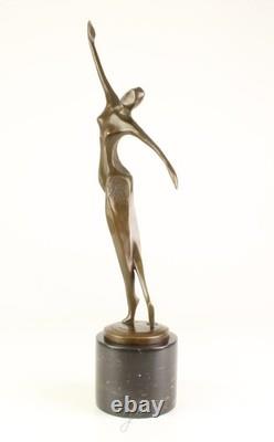 Dancing Sculpture Modern Female in Bronze on Black Marble after Milo