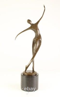 Dancing Sculpture Modern Female in Bronze on Black Marble after Milo