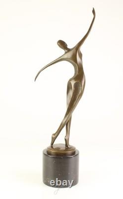 Dancing Sculpture Modern Female in Bronze on Black Marble after Milo