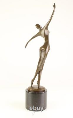 Dancing Sculpture Modern Female in Bronze on Black Marble after Milo