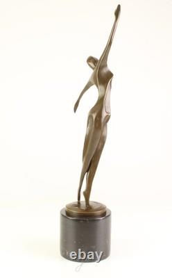 Dancing Sculpture Modern Female in Bronze on Black Marble after Milo