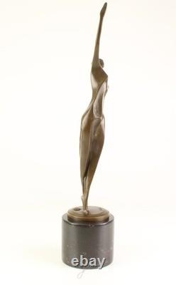 Dancing Sculpture Modern Female in Bronze on Black Marble after Milo