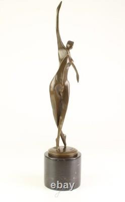 Dancing Sculpture Modern Female in Bronze on Black Marble after Milo