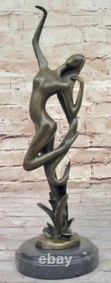 Dark Bronze Decorative Sculpture on Marble Base Nude Dancer Signed Vitaleh