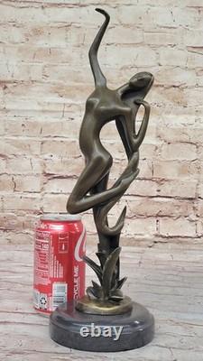 Dark Bronze Decorative Sculpture on Marble Base Nude Dancer Signed Vitaleh