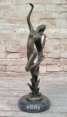 Dark Bronze Decorative Sculpture on Marble Base Nude Dancer Signed Vitaleh