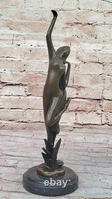 Dark Bronze Decorative Sculpture on Marble Base Nude Dancer Signed Vitaleh