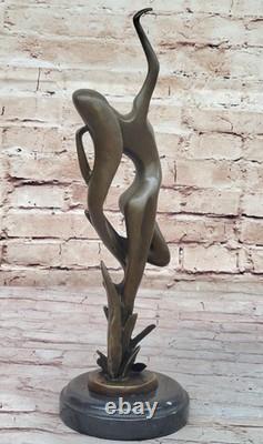 Dark Bronze Decorative Sculpture on Marble Base Nude Dancer Signed Vitaleh