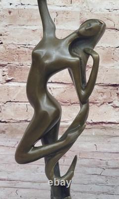 Dark Bronze Decorative Sculpture on Marble Base Nude Dancer Signed Vitaleh