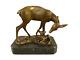 Deer Sculpture With Fawn Art Deco Style On Black Marble After Barye