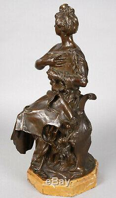 Denys Puech (1854-1942) & Susse Seated Nude Bronze Sign On Yellow Marble