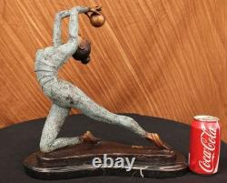 Detailed Art Deco Bronze Statue of a Nude Gymnast on Marble Base