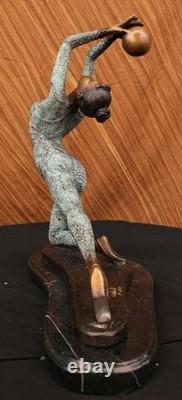 Detailed Art Deco Bronze Statue of a Nude Gymnast on Marble Base