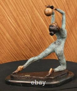 Detailed Art Deco Bronze Statue of a Nude Gymnast on Marble Base