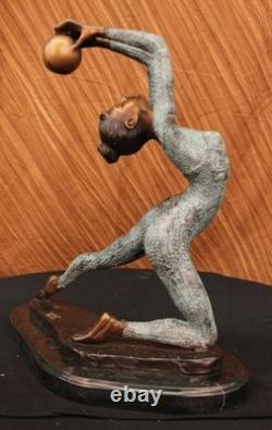 Detailed Art Deco Bronze Statue of a Nude Gymnast on Marble Base