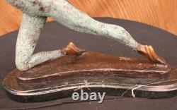 Detailed Art Deco Bronze Statue of a Nude Gymnast on Marble Base