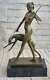 Diana The Hunter Sign With Hunting Dog Bronze Sculpture Marble Base