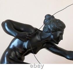 Diana, goddess of the hunt, bronze on marble base by Rodolphe HENN early 20th century