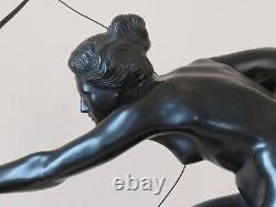 Diana, goddess of the hunt, bronze on marble base by Rodolphe HENN early 20th century