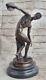 Discobolus Greek Mythology Thrower Signed Solid Bronze On Marble Base Art