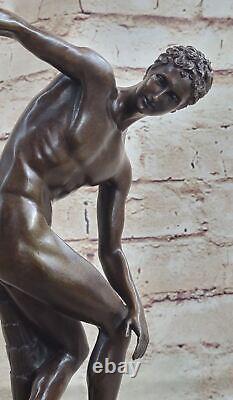 Discobolus Greek Mythology Thrower Signed Solid Bronze on Marble Base Art