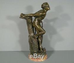 Divinity Lakeside Young Man Old Bronze Sculpture Signed Germain-thill