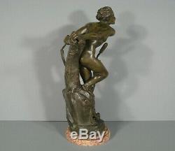 Divinity Lakeside Young Man Old Bronze Sculpture Signed Germain-thill