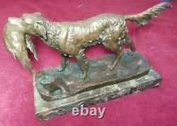 Dog Spaniel Bronze Hunting Marble Signed Jules Moigniez 19th 4.8kg Collection