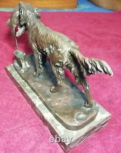 Dog Spaniel Bronze Hunting Marble Signed Jules Moigniez 19th 4.8kg Collection