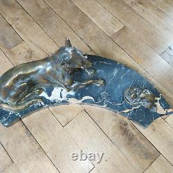 Dog and puppy in antique French bronze on a marble base signed VARNIER