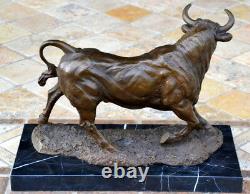 Done Main Bronze Skulptur-bronze Taurus Signed A. L. Barye On Base In Marble