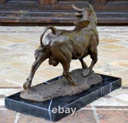Done Main Bronze Skulptur-bronze Taurus Signed A. L. Barye On Base In Marble