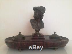 Double Inkstand Signed Barbedienne Patinated Bronze And Marble Cherry XIX Perfect