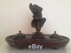 Double Inkstand Signed Barbedienne Patinated Bronze And Marble Cherry XIX Perfect