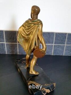 Edouard Drouot Gilded Bronze Sculpture Draped Athlete with Disc Discobolus Marble