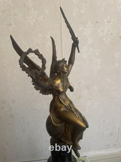 Édouard Drouot Patinated Bronze Winged Victory on Globe Base Marble